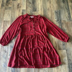 LOFT Red Plaid Casual Dress